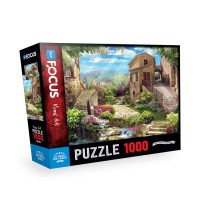 Blue Focus Old Houses And Flowers Puzzle 1000 Parça