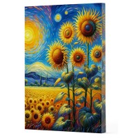 Van Gogh 4 Ayçiçekleri Çizgili Yan Boyamalı Defter