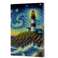 Van Gogh 8 Deniz Feneri Çizgili Yan Boyamalı Defter